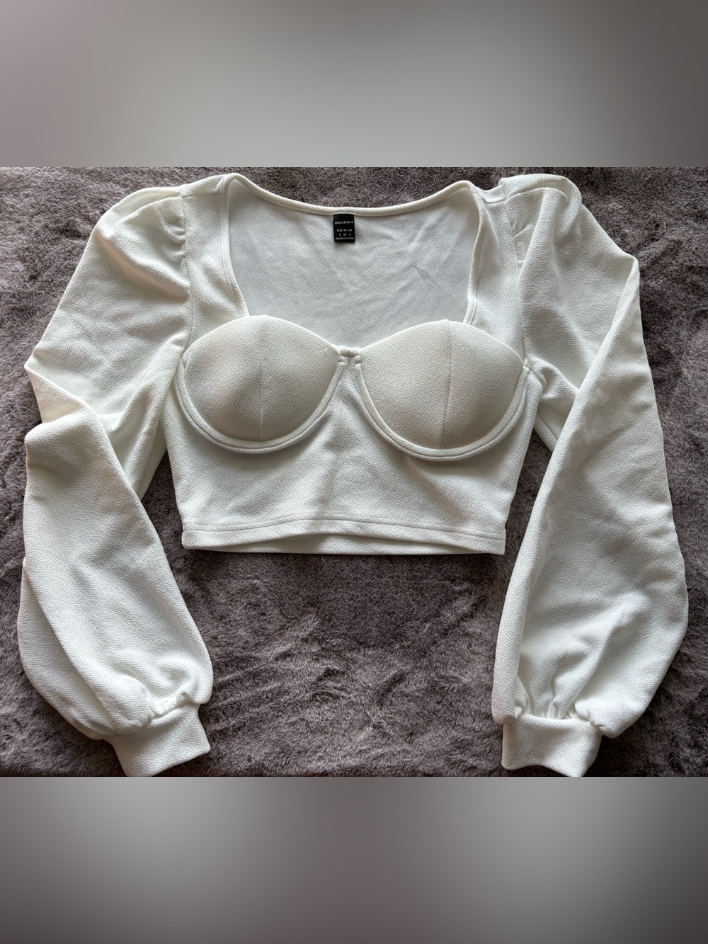 SHEIN White Long Sleeve Bustier Crop Top - Size S